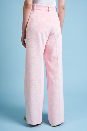 Pantalon en velours de coton marqué d'un motif floral embossé