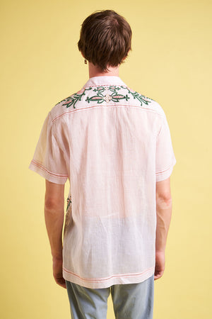 Straight cut shirt hand embroidered on cotton muslin