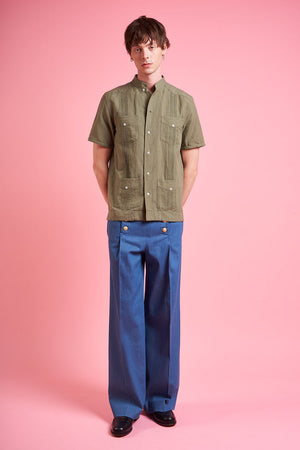 Short-sleeved shirts in cotton and linen canvas