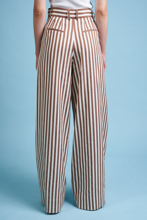 Pantalon taille haute à motif rayé