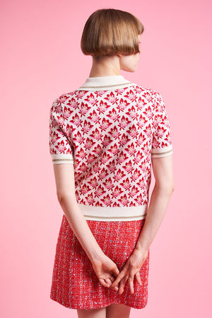 Floral jacquard knit polo shirt