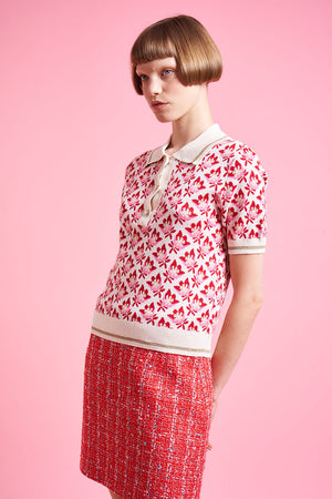 Floral jacquard knit polo shirt