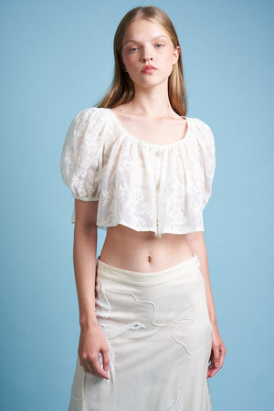 Cotton and silk organza blouse embroidered with a floral motif
