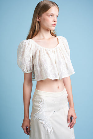 Cotton and silk organza blouse embroidered with a floral motif