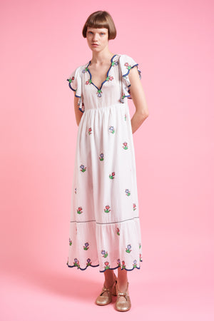 Embroidered cotton muslin dress