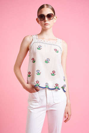 Embroidered cotton muslin camisole