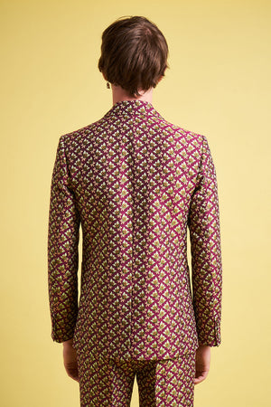 Suit jacket in all-over floral jacquard woven in France