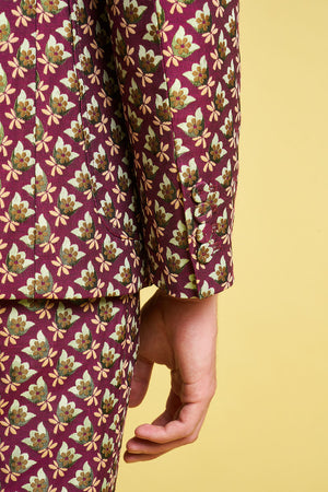 Suit jacket in all-over floral jacquard woven in France