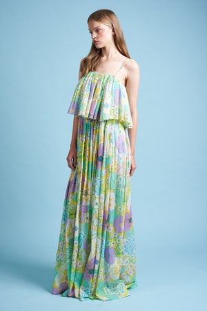 Long dress in floral printed cotton voile