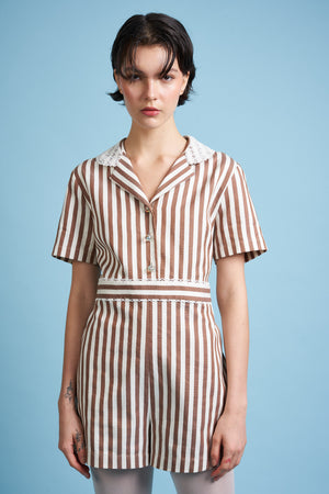 Short jumpsuit in striped jacquard cotton