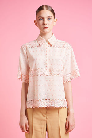 Wide cut cotton muslin blouse