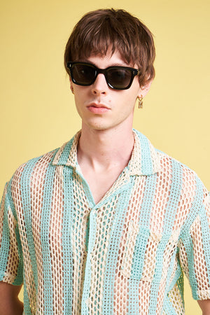Short-sleeved openwork crochet shirt