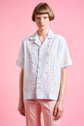 Embroidered shirt with lace insert