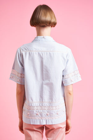 Embroidered shirt with lace insert