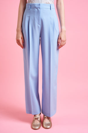 Pantalon ample en laine tropicale d'Italie face - Bleu