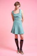 Short skirt with godets in lurex tweed woven in France