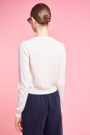 Short fitted cashmere and silk cardigan