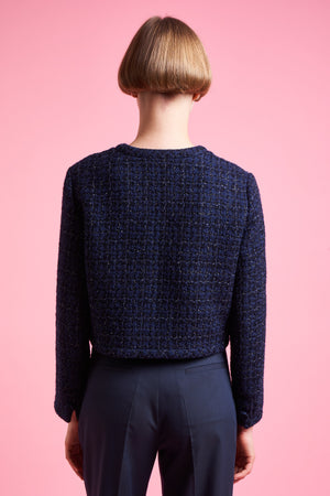 Short straight-cut jacket in lurex tweed