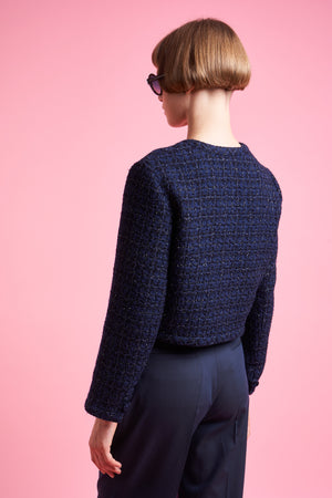 Short straight-cut jacket in lurex tweed