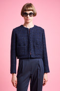 Short straight-cut jacket in lurex tweed