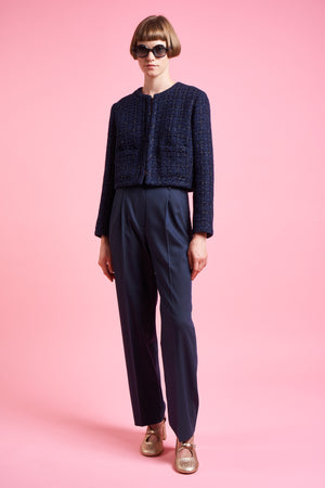 Short straight-cut jacket in lurex tweed