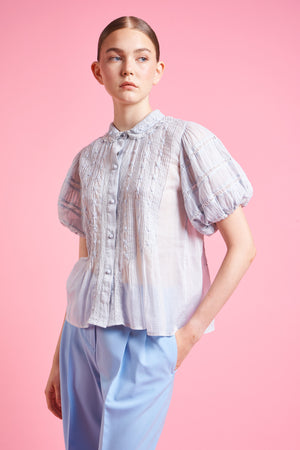 Cotton muslin blouse with puffed sleeves