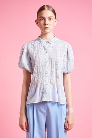 Cotton muslin blouse with puffed sleeves