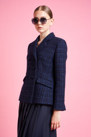 Veste cintrée en tweed lurex trois uarts - Bleu