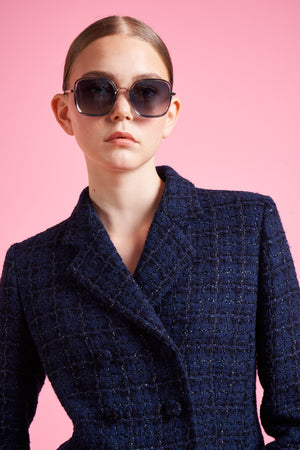 Veste cintrée en tweed lurex close up - Bleu