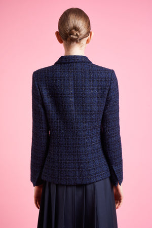 Veste cintrée en tweed lurex dos - Bleu