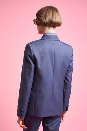 Veste tailleur cintrée à simple croisure dos - Bleu
