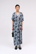 Long printed silk satin dress