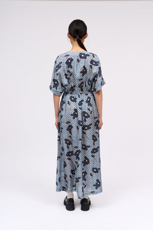 Long printed silk satin dress