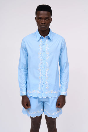 Hand embroidered cotton poplin long sleeve shirt