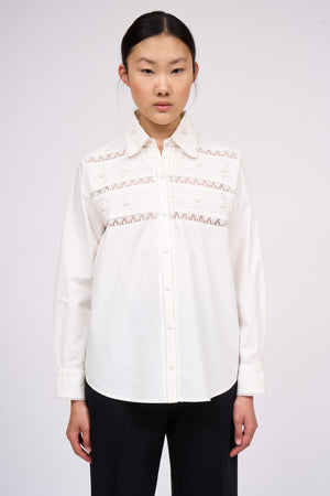 Embroidered cotton voile shirt with lace