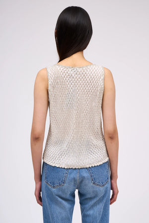 Rhinestone embroidered mesh tank top