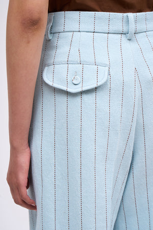 Bermuda shorts in striped cotton and linen drill