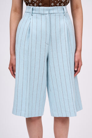 Bermuda shorts in striped cotton and linen drill