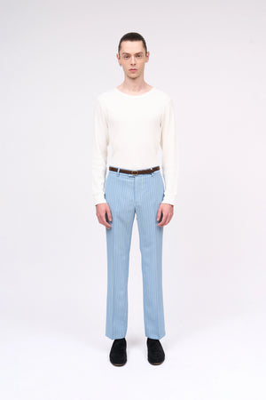 Straight cut striped wool twill pants