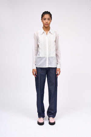 Cotton voile shirt with Calais lace