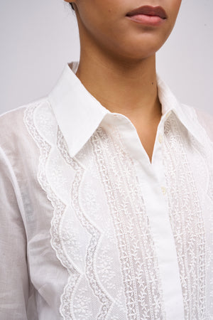 Cotton voile shirt with Calais lace