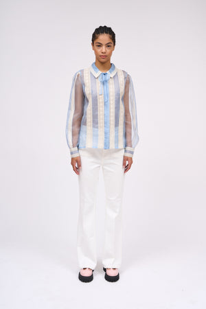 Silk organza shirt with inlaid lace bands