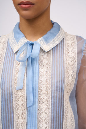 Silk organza shirt with inlaid lace bands