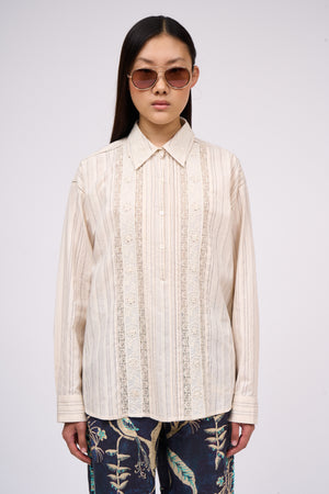 Hand-embroidered cotton jacquard shirt