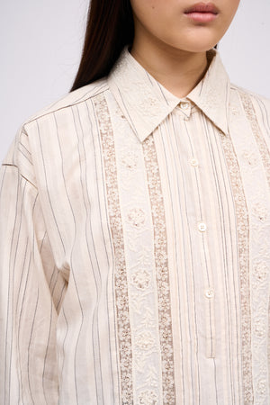 Chemise en jacquard de coton rebrodé à la main