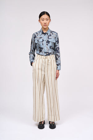 Washed cotton wide leg pants