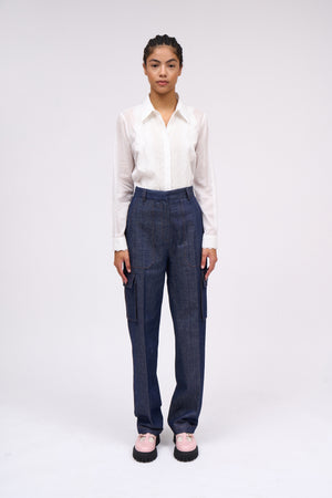 Pantalon cargo en gabardine de coton stretch