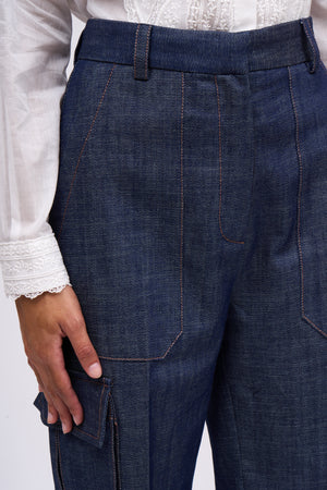 Raw denim cargo pants