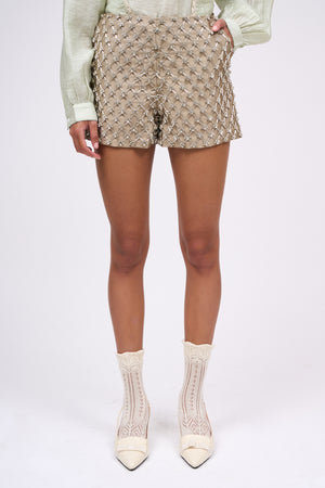 High waisted shorts embroidered with rhinestones