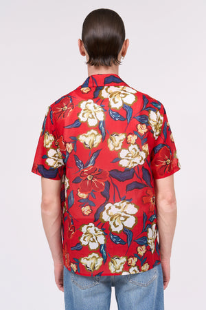 Short-sleeved shirt in all-over printed cotton voile